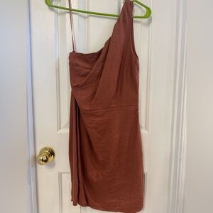Rust linen one shoulder dress